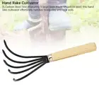 Garden Hand Rake 5 Steel Tines Wooden Handle Ergonomic Claw Cultivator Kit Part