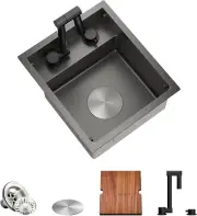 TORVA RV Kitchen Sink 13 x 15 x 7 Inch Undermount Bar Sink 16 Gauge Dark Grey