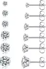 6 Pairs Stud Earrings Set, Hypoallergenic Cubic Zirconia 316L Earrings Stainless