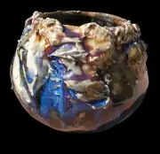 Encrusted Porcelain Ceramic Pottery Moon Jar Vase Signed Ocean Art Abstract Ooak