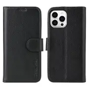 For iPhone 14 Pro Case iCoverLover Black Genuine Cow Leather Wallet Folio Cover