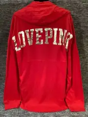 Victoria's Secret Pink Bling Varsity Long Sleeve Hoodie Tee Shirt Red L XL NWT