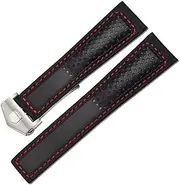 [BANDKIT] Genuine Leather Strap 22mm For Tag Heuer F1 Watchband Red Stitches Wristwatches Band Fold Buckle Leather Watch Bracelet