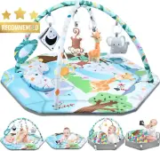 Baby Gym Play Mat 8-in-1 Tummy Time Mat & Ball Pit, Washable w/ 6 Toys 0-12M