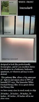White Frost Privacy window film Made in usa 48 inch x 25 ft