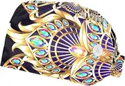 [WOSHJIUK] Working Hat 2 Pack Scrub Caps for Women,Vintage Floral Golden Mandala,Tie Back Cap Adjustable Scrub Hat