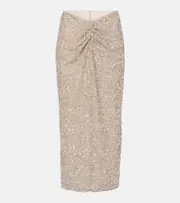 [Costarellos] Costarellos Zuri ruched sequined midi skirt AU 6 gold