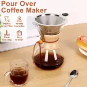 Pour Over Coffee Maker with Double Layer Stainless Steel Filter 28oz teRaC