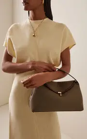 [Toteme] T-Lock Leather-Trimmed Canvas Top Handle Bag
