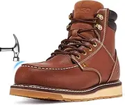 [NINGO] Soft Toe Work Boots for Men, 6 Inch Mens Waterproof Wedge Moc Toe Boots, Full-Grain Leather, Oil and Slip-Resistant Safety Boots, EH Protection, Brunt Work Boots for Men, for Construction