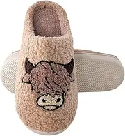 [DACHOI] Highland Cow Slippers for Women Plush Scottish Highland Cow Animal Slippers Warm Non Slip Home Indoor Slippers