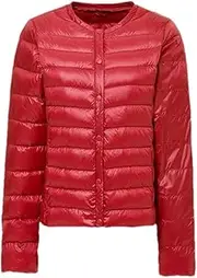 [Generic] Womens Portable Thin Slim Ultra Light Down Jackets Collarless Feather Feather Lightweight Jacket