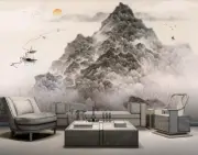 3D Landscape Painting Boat Sun Self-adhesive Removeable Wallpaper Wall Mural