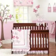 New 6 Pieces Baby Girls Pink Butterfly Cotton Nursery Cot Crib Bedding Sets
