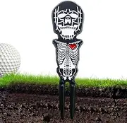 Ball Mark Repair Tool - Skull Shape Divot Tool and Ball Marker | Green Lawn Portable Fork Zinc Alloy Accessories Golfing Supplies for Men Women Turf Collector Court