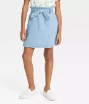 Cat & Jack Girls' Tie Waist Pull-On Jeans Skirt Light Wash - Size M (7/8)