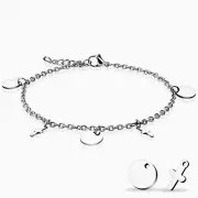 Circle and Cross Charm Adjustable Stainless Steel Ankle Bracelet