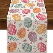 Nepnuser Linen Happy Easter Table Runner Spring Easter Egg Decoration Farmhouse Home Dining Room Kitchen Table Decor (13" x 36")