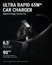 HULKMAN CC65 PD 65W USB-C Car Charger Super Fast Charge Type-C Cigarette Lighter Adapter for iPhone