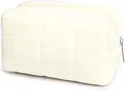 Plush Makeup Bag Cosmetic Bag for Women,Zipper Large Solid Color Travel Toiletry Bag Travel Make Up Toiletry Bag Pouch for Girls Student (White)