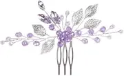 [Generic] Silver Leaf Headpiece Bridal Purple Crystal Hair Comb Amethyst Rhinestone Wedding Hair Comb Simple Hair Piece Hair Accessories for Women (Purple, One size)