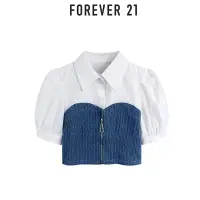 在飛比找蝦皮商城精選優惠-FOREVER21牛仔拼接襯衫女2023年夏季新款短袖設計感