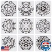 YKW 9 Pack Mandala Stencils for Painting - Reusable Flower Pattern Templates