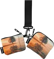 [XYMZR] Mini Zip Around Wristlet keychain Wallet Abstract Tree Water for Women Personalized Pattern Detachable Dual Pouch Wristlet Portable Wallet Phone Coin Purse, Multi-colored, One Size