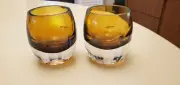 Set of 2 MIKASA Home Accents Solaris Amber Votive Candle Holders Clear Bases