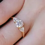 1.50CTW 3-Stone Round Heart CZ 14K Gold Yellow Engagement Ring