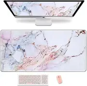 Anyshock Desk Mat, Gaming Desk Mouse Pad Extra Large, XXL Laptop Full Mousepad Matt with Non Slip Base, Computer Desk Pad Mat, Keyboard Mat for Office Desktop Vanity Women, White Pink Colored Marble