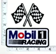 Embroidered 2-Patch Set - Racing - Checkered Flag - Mobile 1 - Iron-on - Indy F1