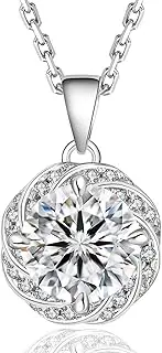 [KRKCLIFE] Moissanite Necklace for Women, 1-2 CT Simulated Diamond Pendent, D Color VVS1 925 Sterling Silver, Adjustable 18+2 inches Chain, GRA Certificate, Luxury Gift Box, Jewelry for Women Her
