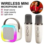 Laser Mini Karaoke Speaker 2 Wireless Mics Bluetooth Pink