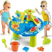 TERRAMUS 3-in-1 Sand and Water Table for Kids - Outdoor Summer Beach Garden Backyard Play Table for Toddlers