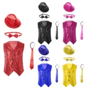 Kids Boy Sequin Button Vest Top with Hat and Bowtie Necktie Outfits Set Clothing