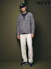 Grey Zip Through Regular Fit Borg Fleece Shacket (N77866) | $31