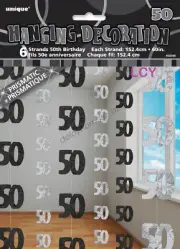 50th Birthday Party 6x Black Hanging String Door Curtains Decorations 1.5m Glitz