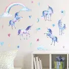 Removable Wall Decal Stickers Nursery Watercolour Unicorn Rainbow Stars Purple