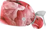 [WOSHJIUK] Working Hat 2 Pack Scrub Caps for Women,Pink Peony Flower Butterfly,Tie Back Cap Adjustable Scrub Hat