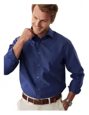 [Gazman] Non Iron Dobby Plain Long Sleeve Shirt in Navy