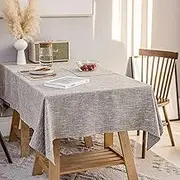 JSFLY Waterproof Cotton Linen Thick Tablecloths Rectangle Dining Table Cloth, Wipe Clean & Water Resistant Table Cover for Kitchen Party and Banquets, Washable（54"x144" Length） Gray Coffee