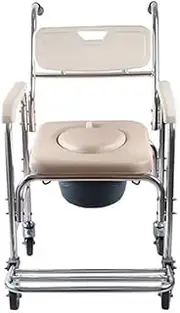 Toilet Commode Chair with Wheels and upholstered, Bedside Toilet and Toilet Chair, Portable Aluminum Shower Chair for The Elderly, The Disabled, Pregnant Women,200kg Weight Capacity