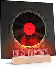 Woodoulogy Now Playing Lighting Vinyl Record Stand,Wooden Acrylic Album Display Holder, Multiple Colors LED Lights Long Play Music Collection Display, LPS Storage Holder for Record Player Natural