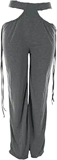 [Generic] Women Mid Waist Cut Out Stretch Trousers Cross Cut Hollow Wide Leg Pants Laddering Stretch Casual Trousers