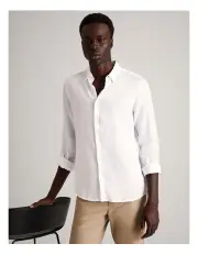 [Blaq] Leo Linen Long Sleeve Relaxed Shirt in White