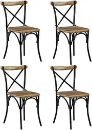 Cross Chairs 4 pcs Black Solid Mango Wood,Classic and Retro Dining Chairs in Solid Mango Wood with a Sturdy Steel Frame, Set of 4 Dining Furniture, Dining Chairs