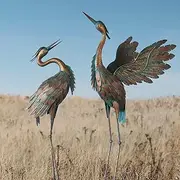 Oritty Metal Yard Art Heron Garden Statues, Standing Garden Sculptures & Statues for Yard Decorations Outdoor, 38-42 Inch Set of 2, Copper