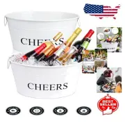 Durable 4 Gallon Galvanized Ice Bucket & Drink Cooler - 2 PCs for Party Fun