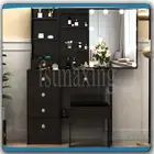 Black Dressing Table Stool Set With Hollywood Mirror Vanity Makeup Desk Bedroom